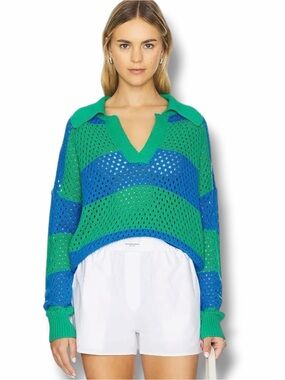 BEACH RIOT  Wynn Top Crochet In Garden Green Colorblock